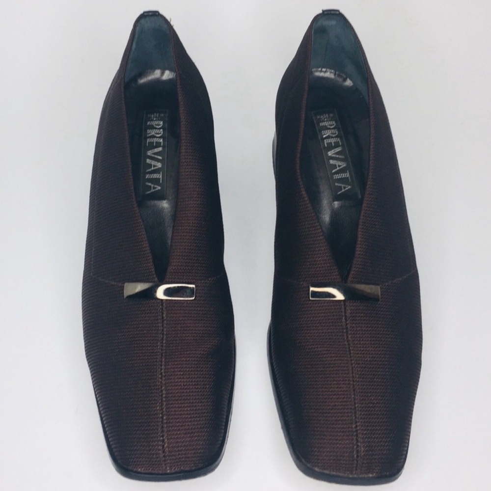 Vintage Italian Prevata Brown Square Toe Block Heel Loafers Size 8 - Picture 5 of 7